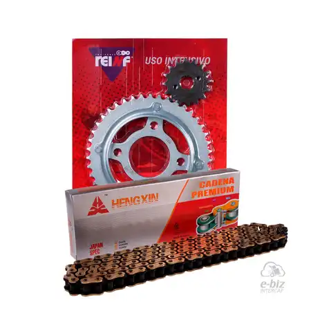 KIT TRANSMISION COMPLETO C23 HONDA CG 150 TITAN 43/16 + HENGXIN 428H-118L GOLDEN