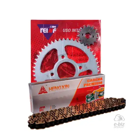 KIT TRANSMISION COMPLETO C23 MOTOMEL DAKAR 200 50/15 + HENGXIN 428H-136L GOLDEN