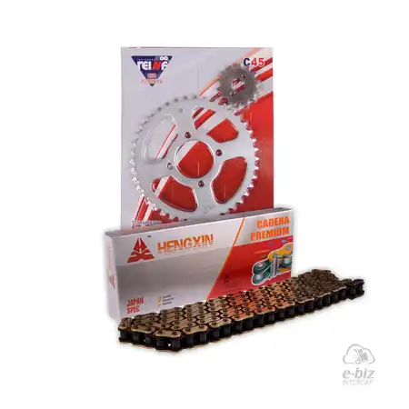 KIT TRANSMISION COMPLETO SUZUKI AX 100 42/14 + HENGXIN 428H-118L GOLDEN