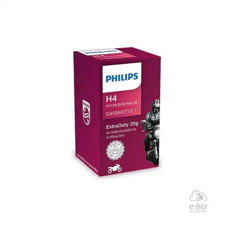 LAMPARA PHILIPS H4 12458ED 12V 35/35W EXTRADUTY DEL. HONDA TITAN/NEW WAVE/TWISTER/YAMAHA YBR125Z/BAJAJ 135