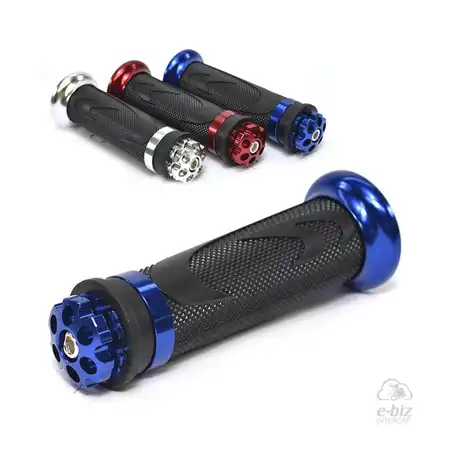 PUÑOS MDA SCOOTER/CUB-RUBBER GRIP C/ACCESORIOS EN ALUMINIO ANODIZADO 114MM (AZUL)